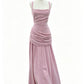 Dusty pink ruched maxi dress with square neck and laced back, Pink option photo