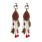 Boho vintage clip-on drop earrings with fringe and bead accents, zinc alloy build, studio image on white background