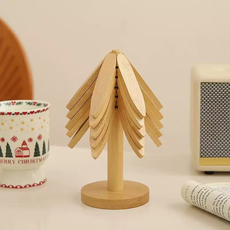 Bamboo coaster holder with stacked set