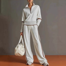 Casual Stand Collar Sweatshirt Wide Leg Pants Set