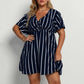Navy blue and white striped surplice mini dress with flutter sleeves, Navy blue option photo