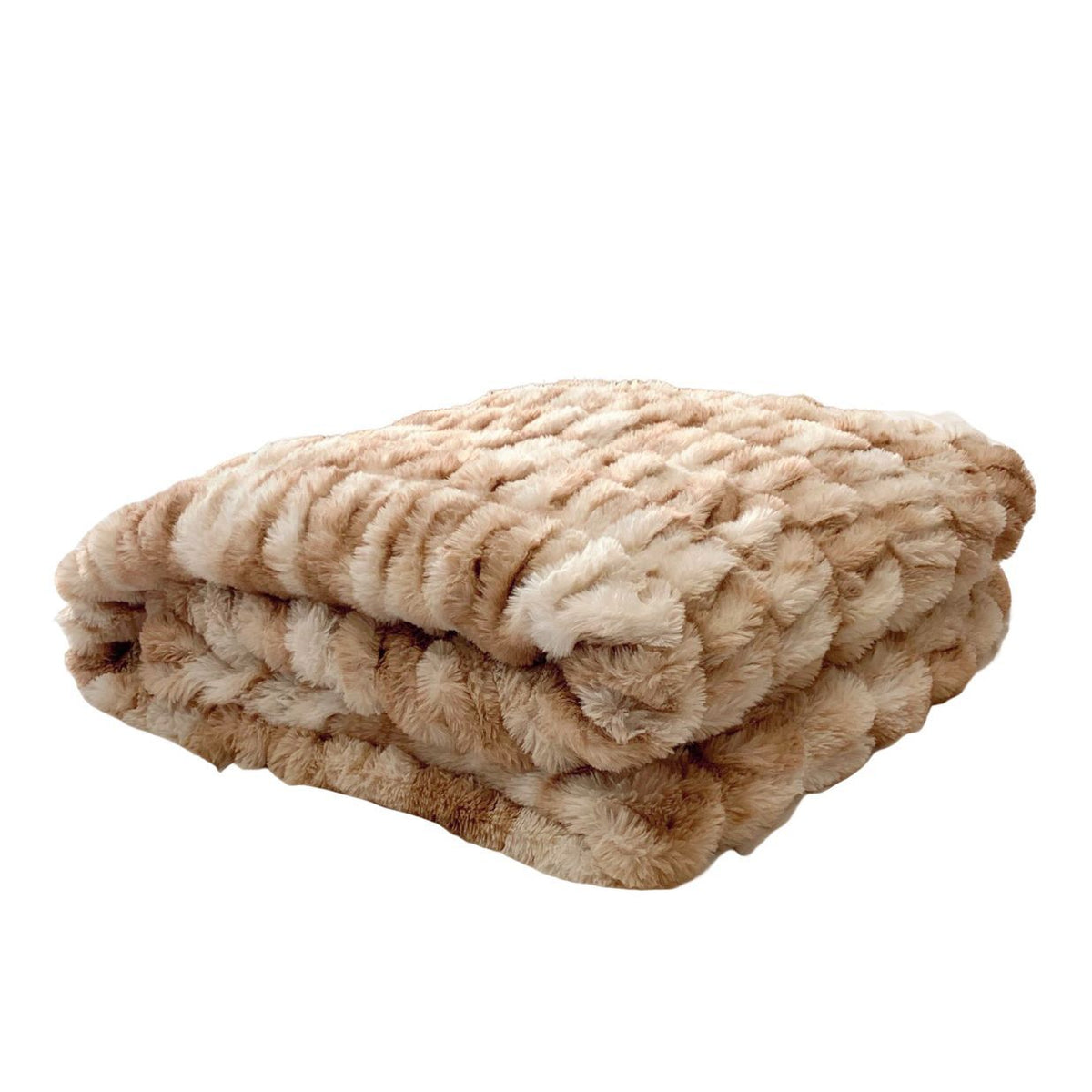 Folded ruched plush blanket on white, tie-dye tan and cream tone, for the Tie-Dye Brown 150x200cm blanket option