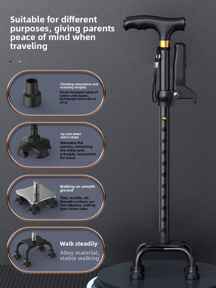 Folding aluminum walking cane telescopic shaft with ten level height adjustment
