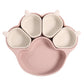 Light pink bear paw plate with four small cream cups on a white background