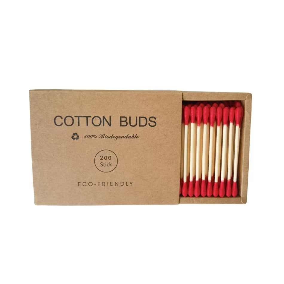 Top down layout of double-headed makeup cotton swabs in several solid colors