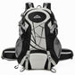 Black hiking backpack with a light gray centre panel, hip belt and front buckle straps, Black option