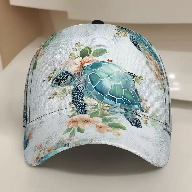 Six panel floral cap with a dome top and a stitched curved sun peak