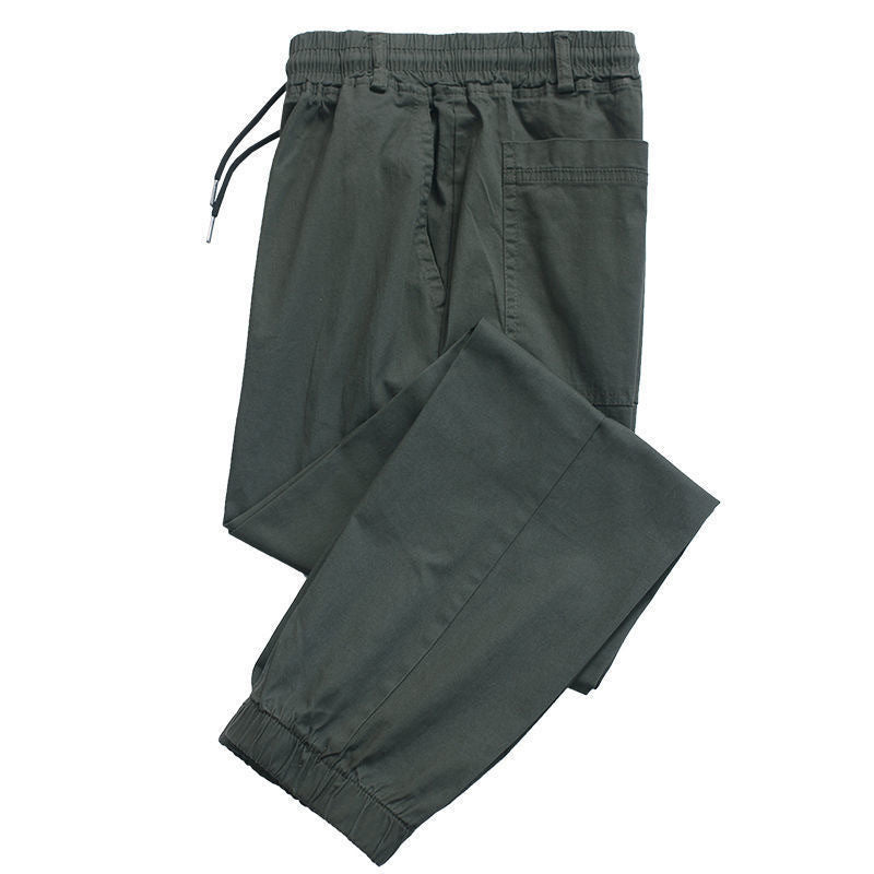 Close view of the cargo pocket and camouflage print on the lightweight jogger pants