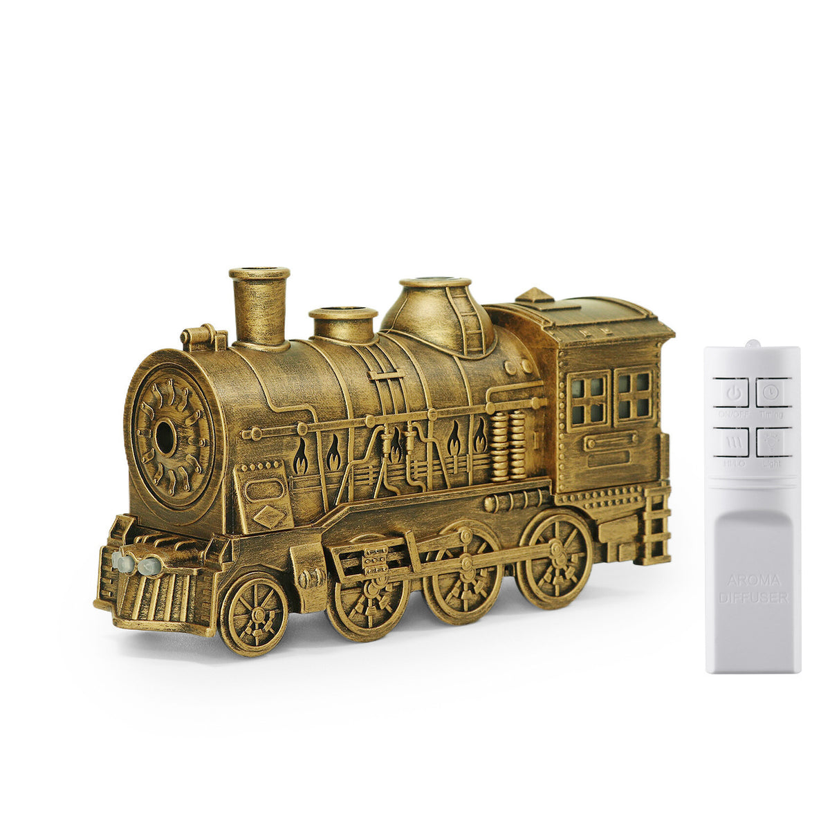 Antique bronze steam locomotive humidifier with remote control, EU plug option