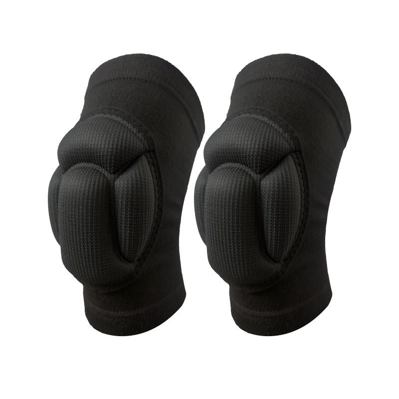 Pair of black knit turtle shell sponge knee pads on a white background, the Size S option