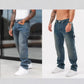 Mens Patchwork Loose Fit Jeans Straight Trousers