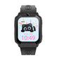 Front view of the black kids smart phone watch with a cat watch face and the camera above the screen