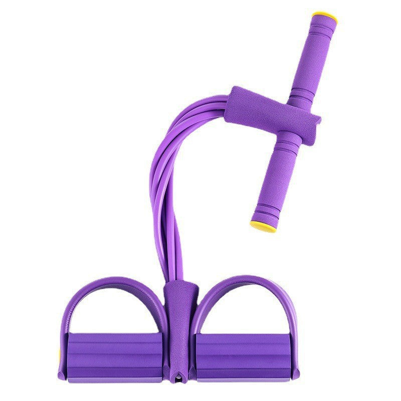 Resistance pedal trainer with foam pedals and elastic tubes, front view