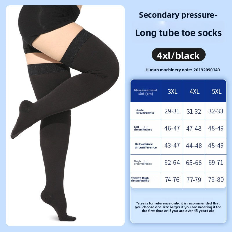 Graduated compression detail firmer at the ankle and easing up the black calf sleeve