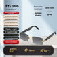 Close view of the speaker and mic on the temple of the audio glasses