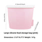 Reusable pink silicone food storage bag, 1200ml size, standing sealed upright