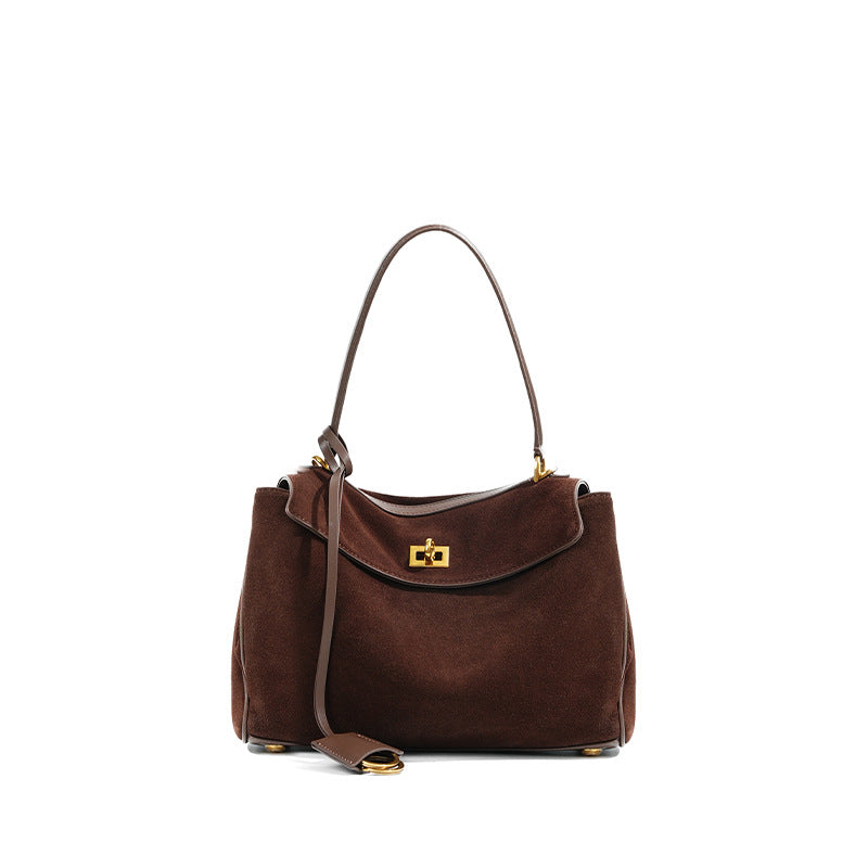 Genuine Leather Frosted Suede Tote | modern interior context