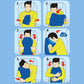 Illustrated steps showing how to unfold the pillow, inflate it by mouth, and lean forward to rest on it in a seat
