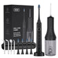 Black sonic electric toothbrush with charging base and black water flosser with 300 ml tank, nozzles and brush heads