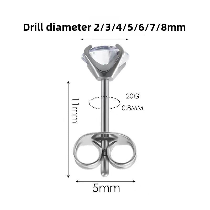 Clear round cubic zirconia stud with a silver toned four prong setting