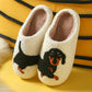 Cream plush slippers with a tufted black dachshund design, size 38-39 option