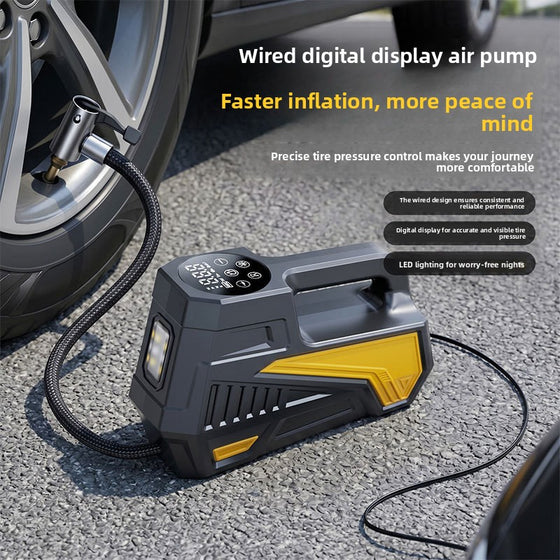 Portable 12V Car Tire Inflator Pump with Digital Display and LED Light