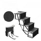 Foldable steel pet stairs helping a dog reach a raised car seat or bed
