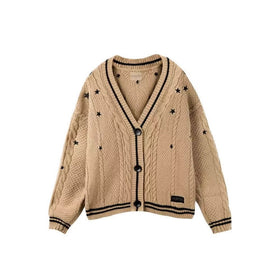 Elegant Star Embroidered Knit Cardigan