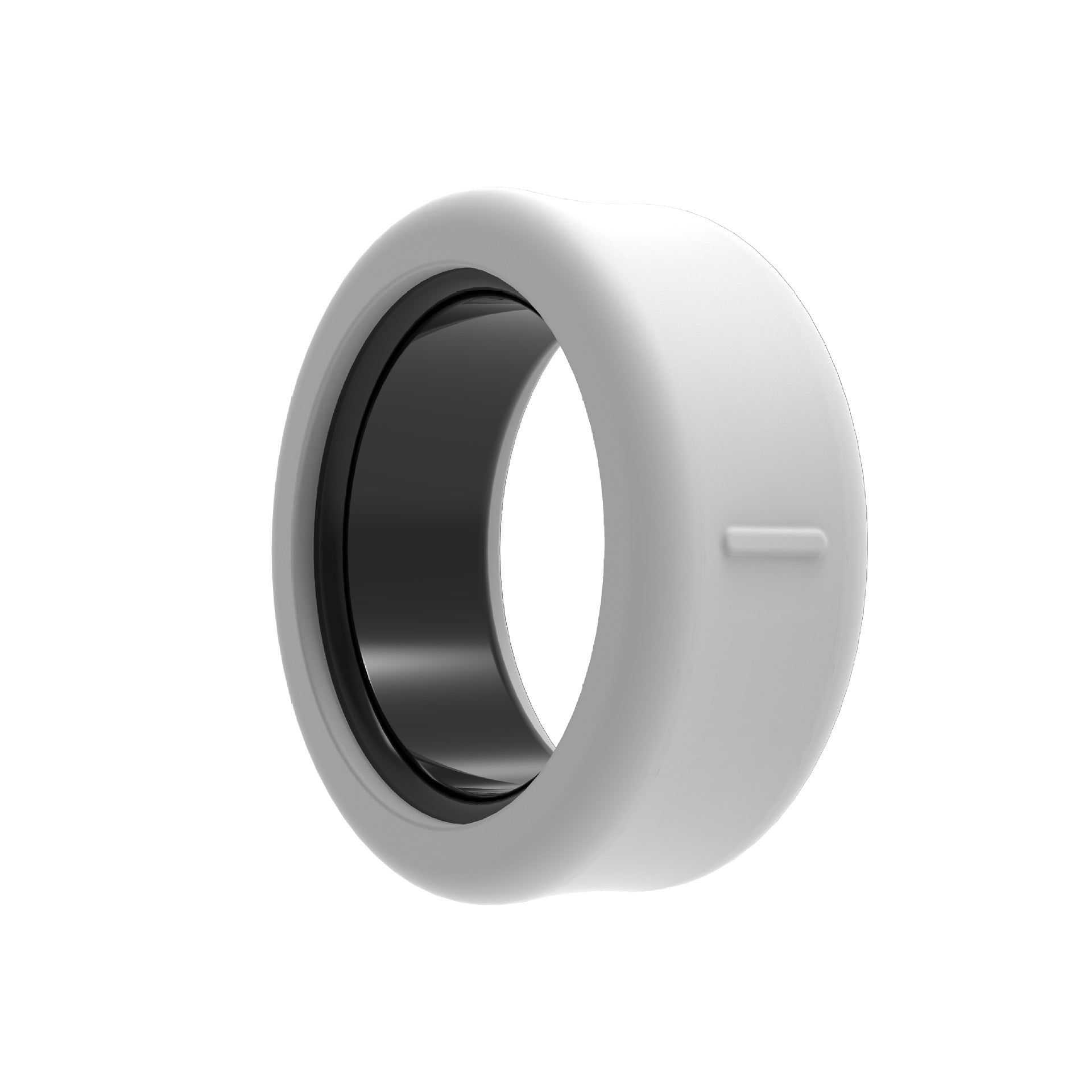 Slim silicone sleeve guarding a smart ring shown on a plain white background