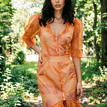 French V Neck Printed Dress For Women With Puff Sleeves