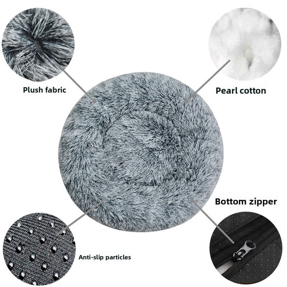 Round Plush Pet Bed Removable Machine Washable Dog Bed