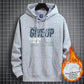 Light Gray fleece-lined hooded sweatshirt with a NEVER GIVE UP graphic and front pocket, size 4XL option