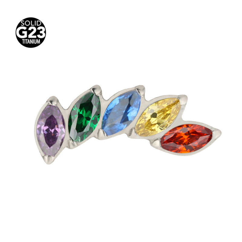 Titanium marquise zircon piercing stud showing the 1.2 mm bar and post length