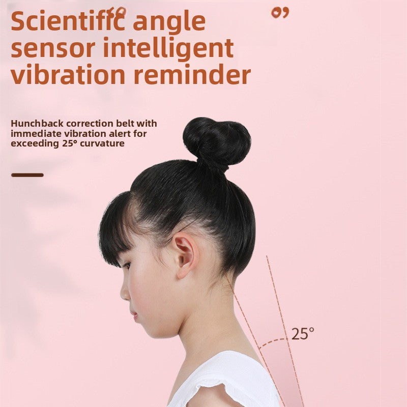 Angle sensor infographic showing the posture trainer vibrating past twenty five degrees of forward lean