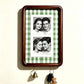 Option A4 Hook Style 1: dark wood wall photo frame with green and white gingham backing and two key hooks