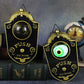 Halloween eyeball doorbell prop, ornate PVC plaque with a green eye and a Push To Ring button, novelty decoration