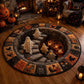 Round plush floor mat with a 3D Halloween ghost staircase and pumpkin print