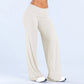 Women's fold over waist wide leg yoga pants in ivory