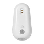 Glossy white toilet sensor night light, two UV lamp beads at the top, colour button and domed motion sensor eye