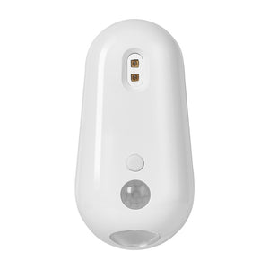 Glossy white toilet sensor night light, two UV lamp beads at the top, colour button and domed motion sensor eye