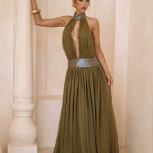 Womens Halter Neck Backless Chiffon Maxi Dress