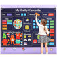 Girl setting felt pieces on a My Daily Calendar felt story board showing days, weather and seasons