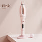 Pink automatic hair curler on a round podium, heat screen and soft control buttons on the grip