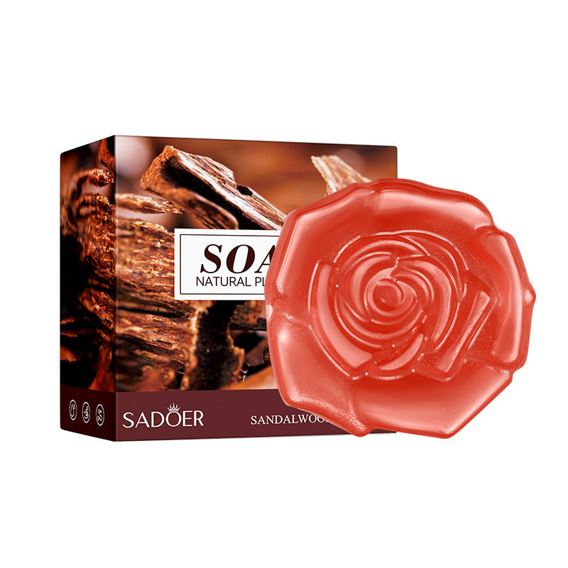 SADOER Natural Handmade Essential Oil Soap with Foaming Net | scale reference next to a hand