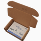 Open kraft mailer box with a boxed item shown for scale, not included, 13*8*4CM option
