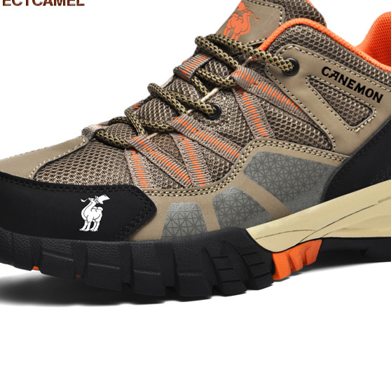 Brown tan mesh low top hiking style shoe with lugged rubber sole, Brown, size 38 option