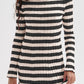 Black and cream striped ribbed knit dress with long sleeves and round neck, size L option