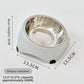 Side view of the gentle tilt and rubber feet on a steel cat bowl stand