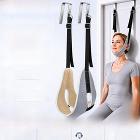Over the Door Neck Stretch Strap with Chin Cradle, Adjustable Nylon Straps and Steel Door Hooks
