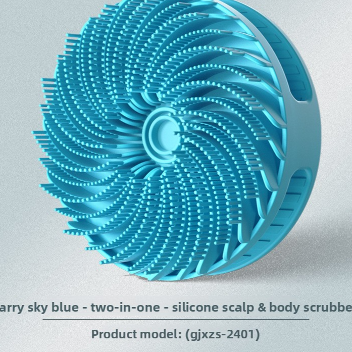 Starry blue silicone scalp brush with soft swirling bristles and a palm grip